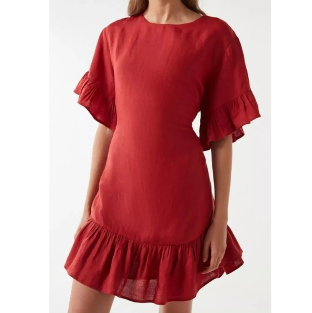 Urban Outfitters Red Ruffle Mini Dress Large L - Picture 12 of 12